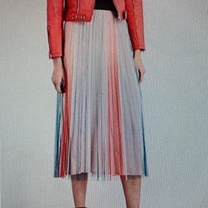 NWT New Maje Paris Multi Color MIDI Skirt Lined Tulle Pleated Jupe Plisse Size 3